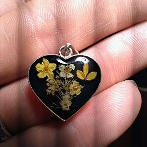 Black and Yellow Floral Heart Pendant Necklace